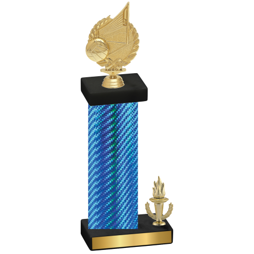 Accented Single Blue Carbon Fiber Victory Volleyball Trophy