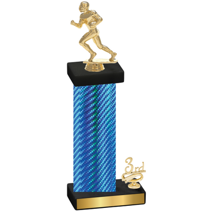Accented Single Blue Carbon Fiber Third Place Football Trophy