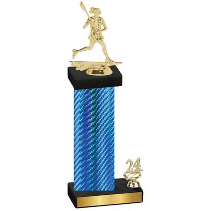 Accented Single Blue Carbon Fiber Year Lacrosse Trophy