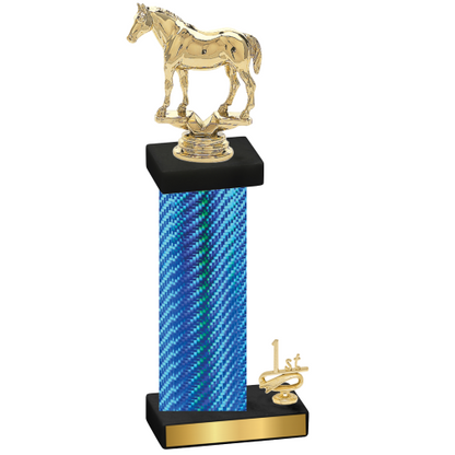 Accented Single Blue Carbon Fiber First Place Horses Trophy