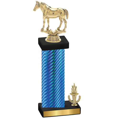 Accented Single Blue Carbon Fiber Victory Horses Trophy