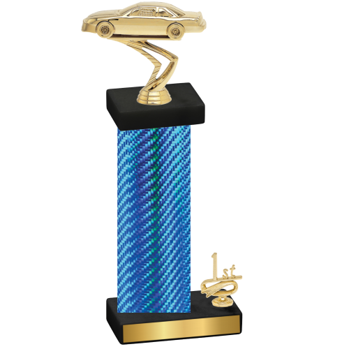 Accented Single Blue Carbon Fiber First Place Cars Trophy