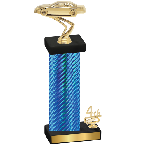 Accented Single Blue Carbon Fiber Fourth Place Cars Trophy