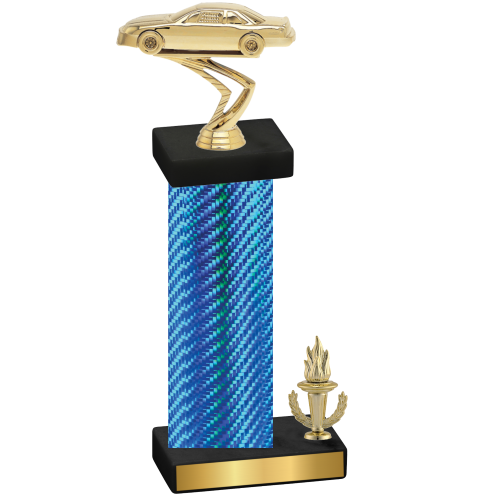 Accented Single Blue Carbon Fiber Victory Cars Trophy