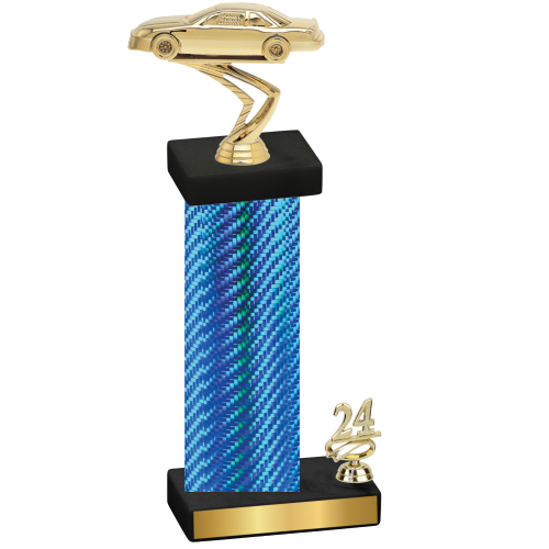 Accented Single Blue Carbon Fiber Year Cars Trophy