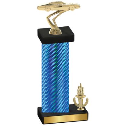 Accented Single Blue Carbon Fiber Victory Cars Trophy