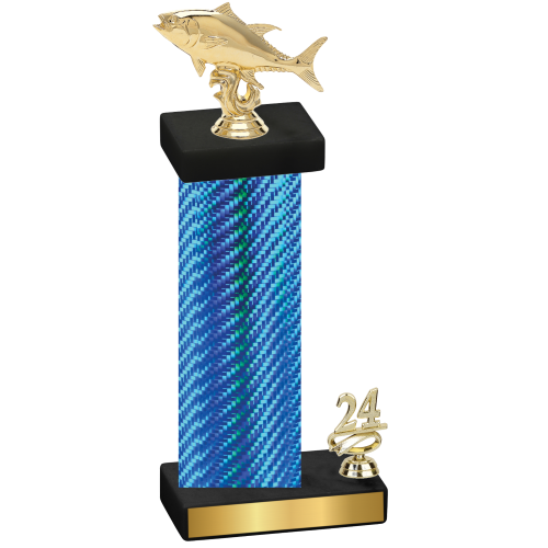 Accented Single Blue Carbon Fiber Year Fishing Trophy