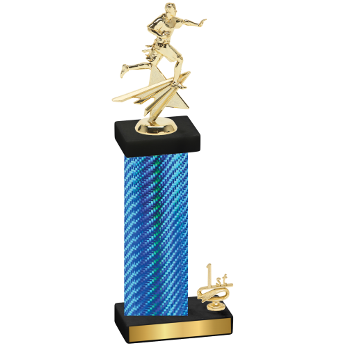 Accented Single Blue Carbon Fiber First Place Flag Football Trophy