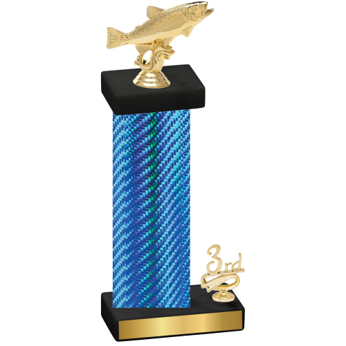 Accented Single Blue Carbon Fiber Third Place Fishing Trophy