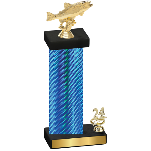 Accented Single Blue Carbon Fiber Year Fishing Trophy