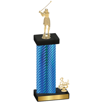 Accented Single Blue Carbon Fiber Third Place Golf Trophy