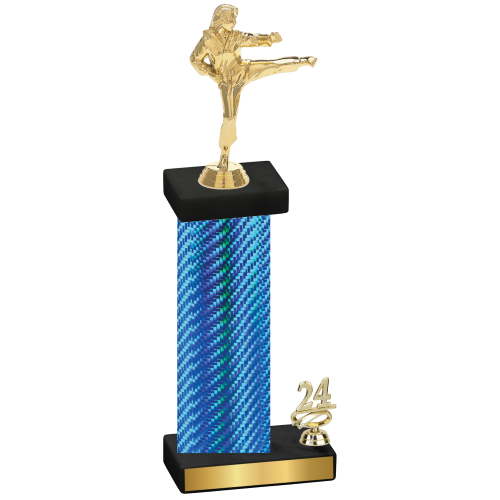 Accented Single Blue Carbon Fiber Year Karate Trophy