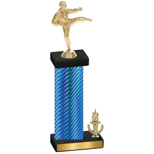 Accented Single Blue Carbon Fiber Victory Karate Trophy