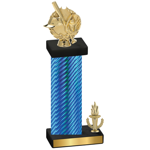 Accented Single Blue Carbon Fiber Victory Baseball Trophy