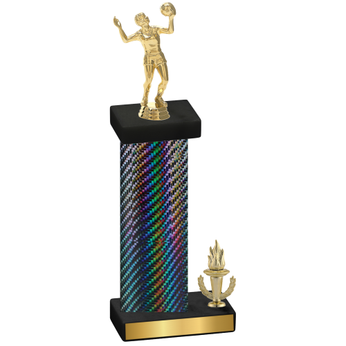 Accented Single Black Carbon Fiber Victory Volleyball Trophy