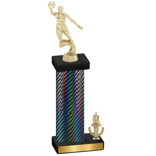 Accented Single Black Carbon Fiber Victory Basketball Trophy