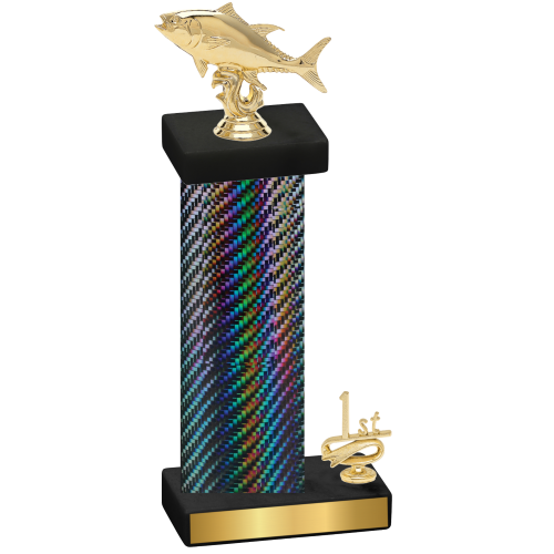 Accented Single Black Carbon Fiber First Place Fishing Trophy