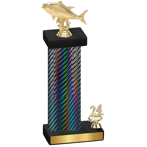 Accented Single Black Carbon Fiber Year Fishing Trophy