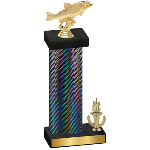 Accented Single Black Carbon Fiber Victory Fishing Trophy