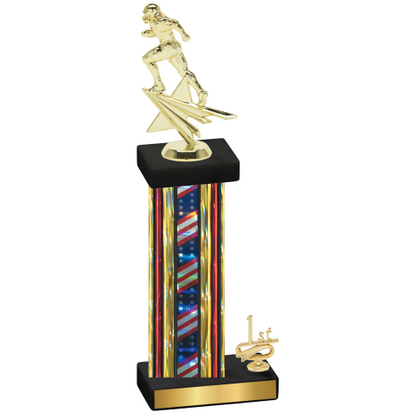 Accented Single Flag USA First Place Football Trophy