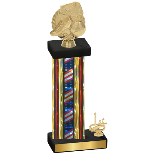 Accented Single Flag USA First Place Soccer Trophy