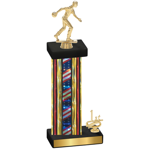 Accented Single Flag USA First Place Bowling Trophy