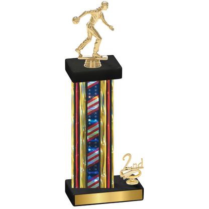 Accented Single Flag USA Second Place Bowling Trophy