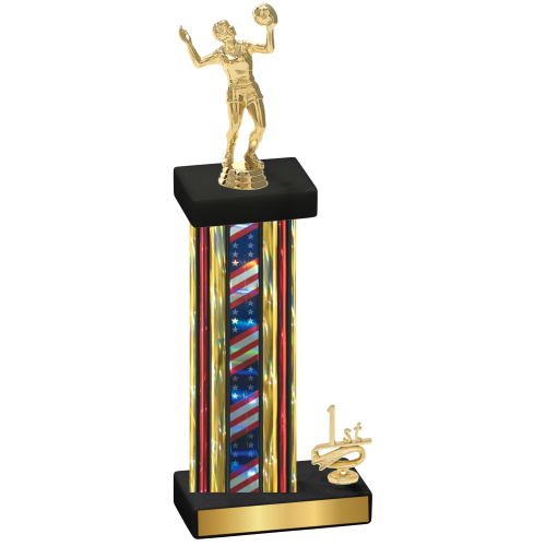 Accented Single Flag USA First Place Volleyball Trophy