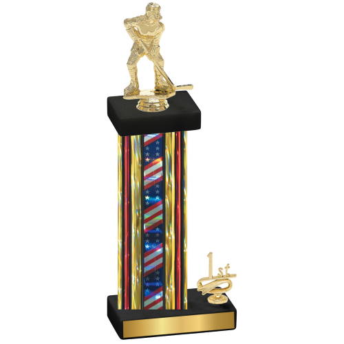 Accented Single Flag USA First Place Hockey Trophy