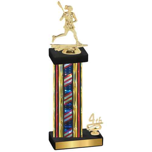 Accented Single Flag USA Fourth Place Lacrosse Trophy