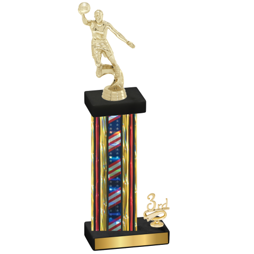 Accented Single Flag USA Third Place Basketball Trophy