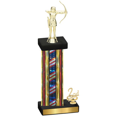 Accented Single Flag USA Second Place Archery Trophy