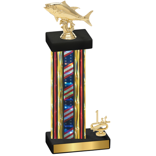 Accented Single Flag USA First Place Fishing Trophy