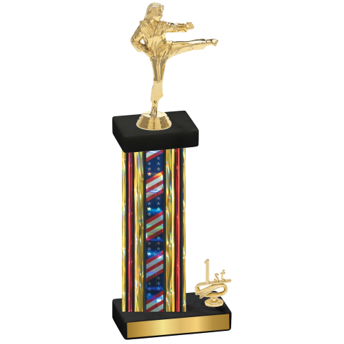 Accented Single Flag USA First Place Karate Trophy