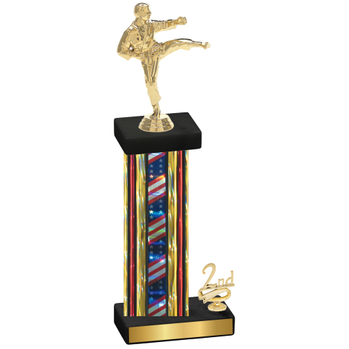 Accented Single Flag USA Second Place Karate Trophy