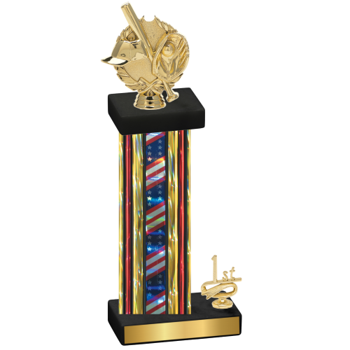 Accented Single Flag USA First Place Baseball Trophy