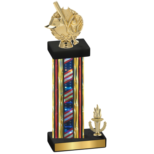 Accented Single Flag USA Victory Baseball Trophy