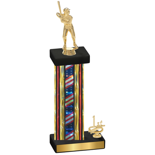 Accented Single Flag USA First Place Baseball Trophy