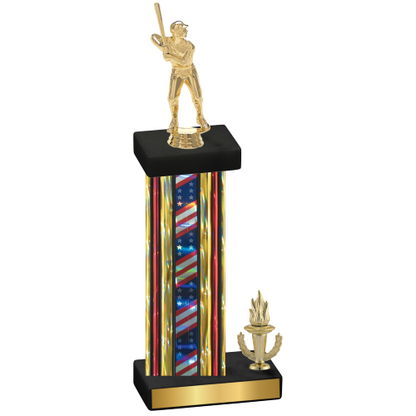 Accented Single Flag USA Victory Baseball Trophy