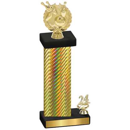 Accented Single Gold Carbon Fiber Year Bowling Trophy