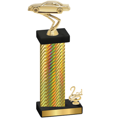 Accented Single Gold Carbon Fiber Second Place Cars Trophy
