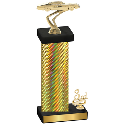 Accented Single Gold Carbon Fiber Third Place Cars Trophy