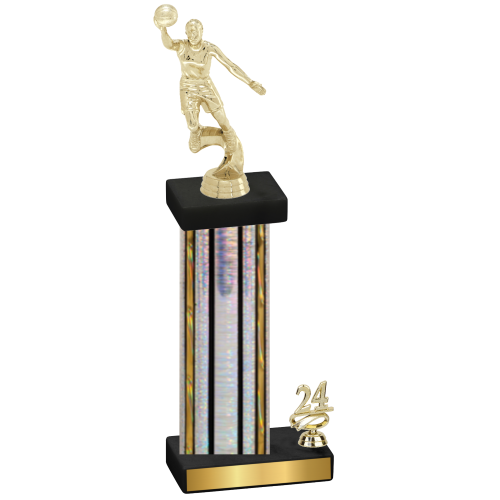 Accented Single Silver Glacier Year Basketball Trophy