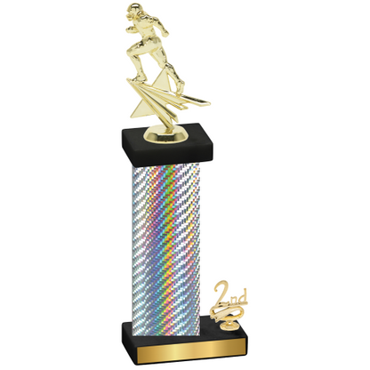 Accented Single Silver Carbon Fiber Second Place Football Trophy
