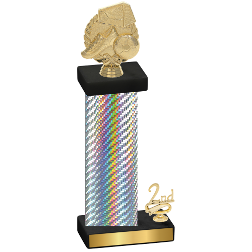 Accented Single Silver Carbon Fiber Second Place Soccer Trophy