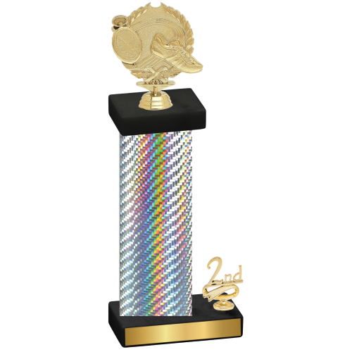 Accented Single Silver Carbon Fiber Second Place Running Trophy