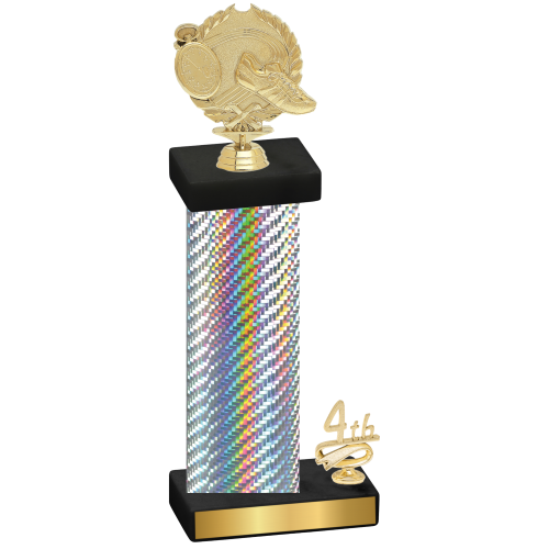 Accented Single Silver Carbon Fiber Fourth Place Running Trophy