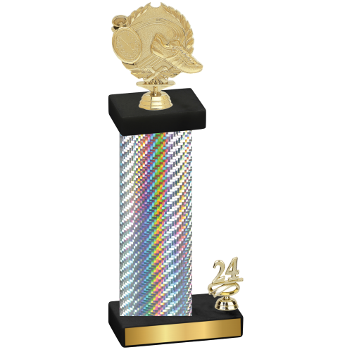 Accented Single Silver Carbon Fiber Year Running Trophy