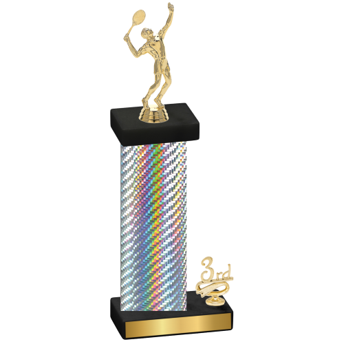 Accented Single Silver Carbon Fiber Third Place Tennis Trophy