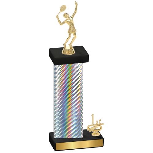 Accented Single Silver Carbon Fiber First Place Tennis Trophy